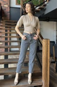 Antrasit Kadın Yüksek Bel Mom Jeans Kot Pantolon - 2