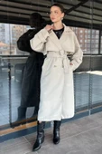 Taş Kadın Bel Kuşaklı Yırtmaçlı Oversize Trençkot - 2