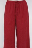 Bordo Kadın Bel Bağlamalı Likralı Kumaş Pantolon - 4