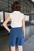 İndigo Kadın Yüksek Bel Kargo Cepli Şort - 3