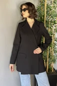 Siyah Yan Yırtmaçlı Astarlı Kadın Blazer Ceket - 2