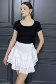 Krem Bel Lastikli Şortlu Etek - 1