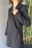 Siyah Yan Yırtmaçlı Astarlı Kadın Blazer Ceket - 4