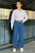 Lacivert Bol Paça Likralı Kadın Jean Kot Pantolon - 1