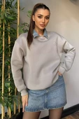 Gri Kadın Fiyonk Nakışlı Şardonlu Sweatshirt - 1