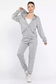 Gri Kadın Cepli Fermuarlı Sweat Pantolon Eşofman Takımı - 1