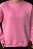 Pembe Kadın Fiyonk Nakışlı Şardonlu Sweatshirt - 3