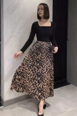 Bejsiyah Kadın Leopar Desenli Pileli Etek - 2