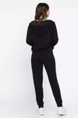 Siyah Kadın Cepli Fermuarlı Sweat Pantolon Eşofman Takımı - 3