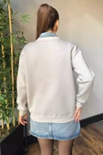 Gri Kadın Fiyonk Nakışlı Şardonlu Sweatshirt - 4