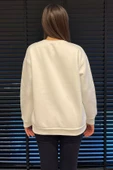 Krem Kadın Bisiklet Yaka Üç İplik Şardonlu Sweatshirt - 4