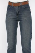 Lacivert Kadın Kemer Detaylı Mom Jean Kot Pantolon - 4