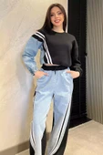 Siyah Kadın Kot Garnili Şardonlu Sweat Pantolon İkili Takım - 1