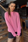 Pembe Kadın Fiyonk Nakışlı Şardonlu Sweatshirt - 2