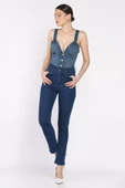 Lacivert Yüksek Bel Kadın Jean Kot Pantolon - 1