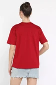 Bordo Bisiklet Yaka Kadın Basic Tişört - 3
