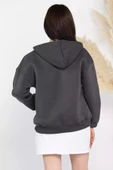 Füme Kadın Şardonlu Kanguru Cepli Düğme Detaylı Sweatshirt - 3
