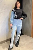 Siyah Kadın Kot Garnili Şardonlu Sweat Pantolon İkili Takım - 2