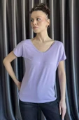 Lila Ön Arka V Yaka Kadın T-shirt - 1