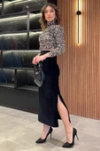 Siyah Kadın Yırtmaçlı Kadife Etek - 2