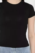 Siyah Kadın Bisiklet Yaka T-shirt - 4