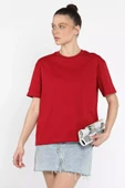 Bordo Bisiklet Yaka Kadın Basic Tişört - 1