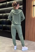 Haki Kadın Cepli Fermuarlı Sweat Pantolon Eşofman Takımı - 4
