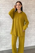 Yağyeşili Kadın Fitilli Gömlek Pantolon İkili Takım - 2