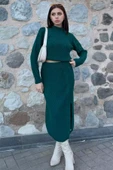 Zümrüt Yeşili Kadın Örme Triko Bluz Etek İkili Takım - 3