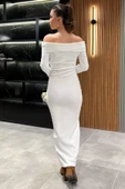 Beyaz Madonna Yaka Kadın Uzun Elbise - 4