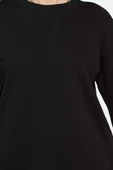 Siyah Kadın Üç İplik Şardonlu Bisiklet Yaka Sweatshirt - 4