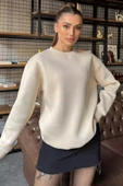 Bej Kadın Fiyonk Nakışlı Şardonlu Sweatshirt - 1