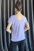 Lila Ön Arka V Yaka Kadın T-shirt - 3