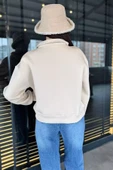 Taş Dik Yaka Yarım Fermuarlı Şardonlu Kadın Sweatshirt - 4