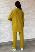 Yağyeşili Kadın Fitilli Gömlek Pantolon İkili Takım - 4