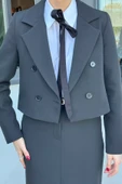 Siyah Kadın Crop Ceket Etek İkili Takım - 3