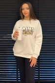 Krem Kadın Bisiklet Yaka Üç İplik Şardonlu Sweatshirt - 2