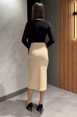 Açıkbej Yırtmaçlı Kadın Kalem Etek - 4