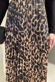 Bejsiyah Kadın Leopar Desenli Pileli Etek - 4