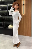 Beyaz Madonna Yaka Kadın Uzun Elbise - 2