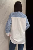 Mavi Çizgili Oversize Kadın Gömlek - 4