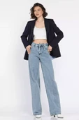 Mavi Bel Bağlamalı Bol Paça Kadın Jean Kot Pantolon - 2