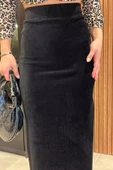 Siyah Kadın Yırtmaçlı Kadife Etek - 3