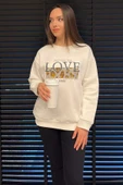 Krem Kadın Bisiklet Yaka Üç İplik Şardonlu Sweatshirt - 1