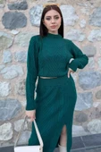 Zümrüt Yeşili Kadın Örme Triko Bluz Etek İkili Takım - 2