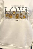 Krem Kadın Bisiklet Yaka Üç İplik Şardonlu Sweatshirt - 3