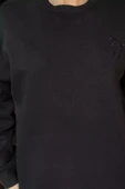 Siyah Kadın Fiyonk Nakışlı Şardonlu Sweatshirt - 3