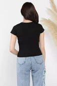 Siyah Kadın Bisiklet Yaka T-shirt - 3