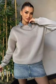 Gri Kadın Fiyonk Nakışlı Şardonlu Sweatshirt - 2