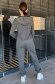 Antrasit Kadın Kapüşonlu Fermuarlı Sweat Pantolon Eşofman Takımı - 3